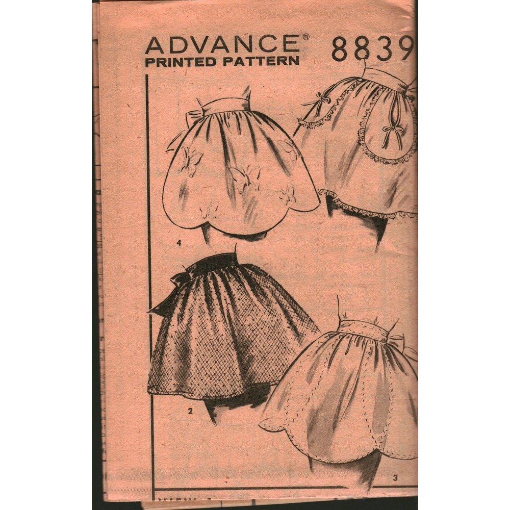 Vintage Advance 8839 Printed Sewing Pattern Four Apron Styles Scalloped Edge Bow